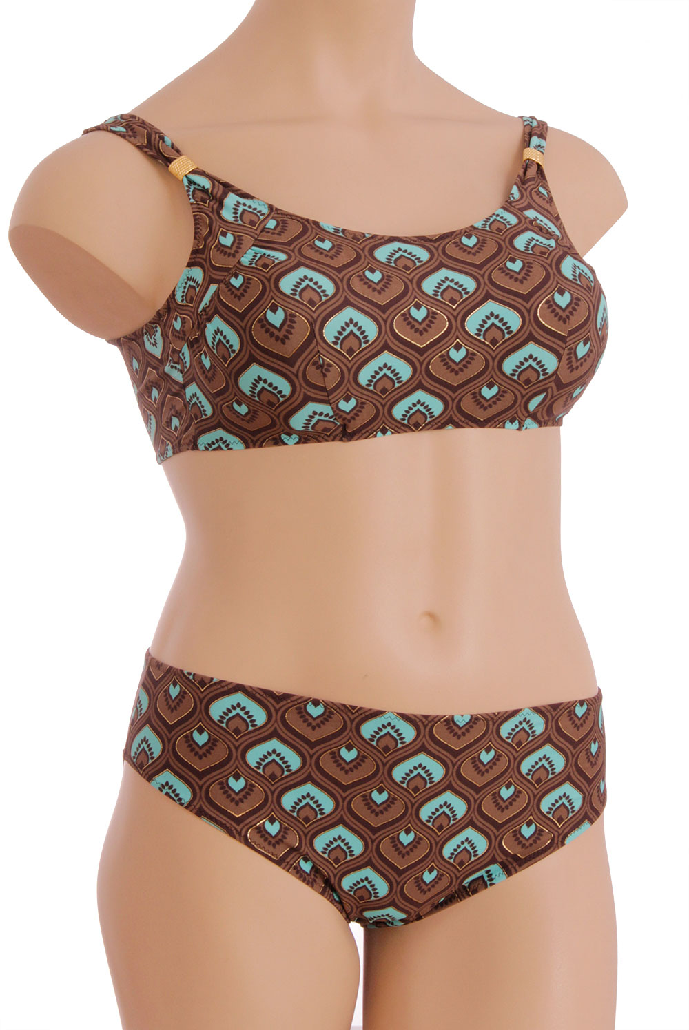 Комплект купальный коричневый с бирюзой К0876 П45 фото 1